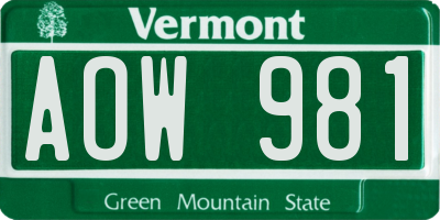 VT license plate AOW981