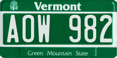 VT license plate AOW982