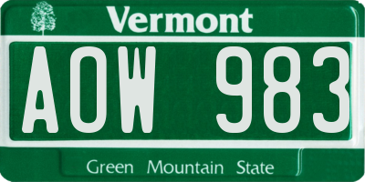 VT license plate AOW983
