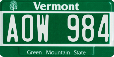 VT license plate AOW984