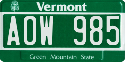 VT license plate AOW985