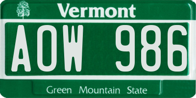 VT license plate AOW986