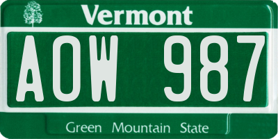 VT license plate AOW987