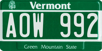 VT license plate AOW992