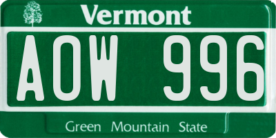 VT license plate AOW996