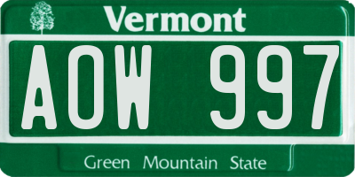 VT license plate AOW997