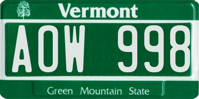 VT license plate AOW998