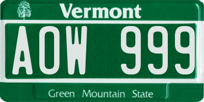 VT license plate AOW999