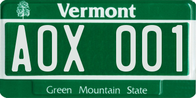 VT license plate AOX001
