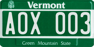 VT license plate AOX003