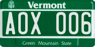 VT license plate AOX006
