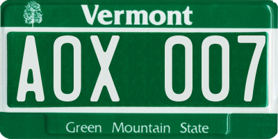 VT license plate AOX007