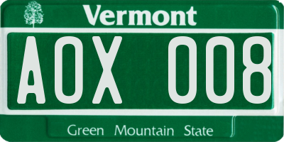 VT license plate AOX008