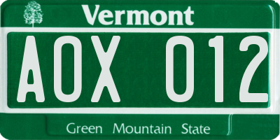 VT license plate AOX012
