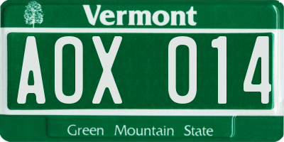 VT license plate AOX014
