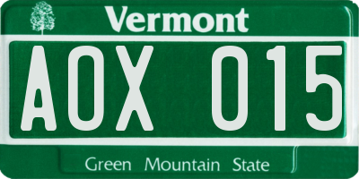 VT license plate AOX015