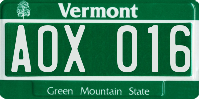 VT license plate AOX016