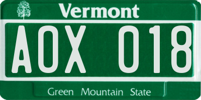 VT license plate AOX018