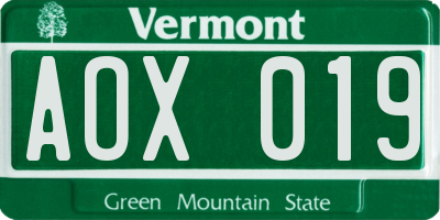 VT license plate AOX019