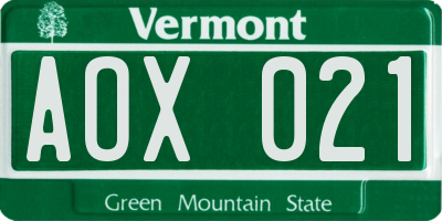 VT license plate AOX021