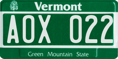 VT license plate AOX022