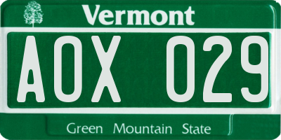 VT license plate AOX029