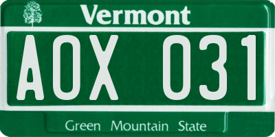 VT license plate AOX031
