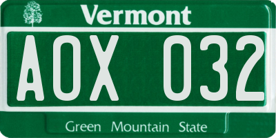VT license plate AOX032