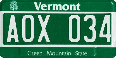 VT license plate AOX034