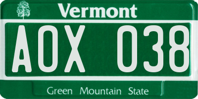 VT license plate AOX038