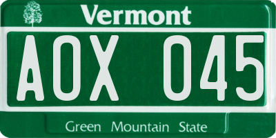 VT license plate AOX045