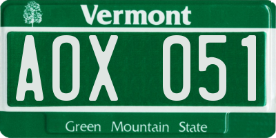 VT license plate AOX051