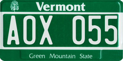 VT license plate AOX055