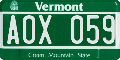 VT license plate AOX059