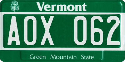 VT license plate AOX062