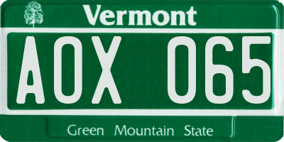 VT license plate AOX065