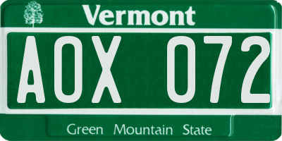 VT license plate AOX072