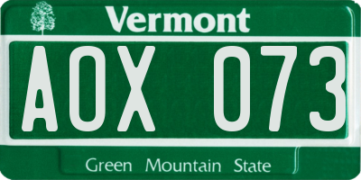 VT license plate AOX073