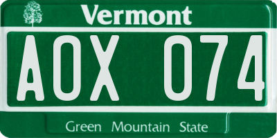 VT license plate AOX074