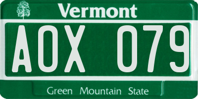 VT license plate AOX079