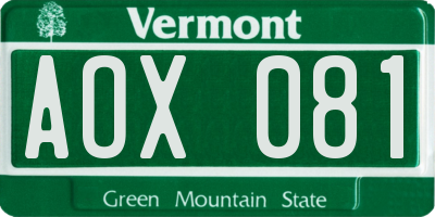 VT license plate AOX081