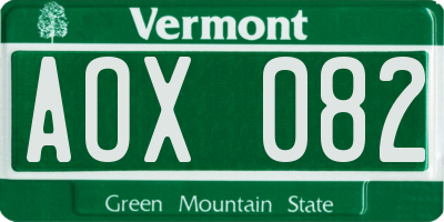 VT license plate AOX082