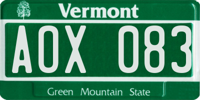 VT license plate AOX083
