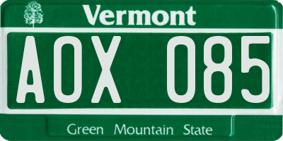 VT license plate AOX085