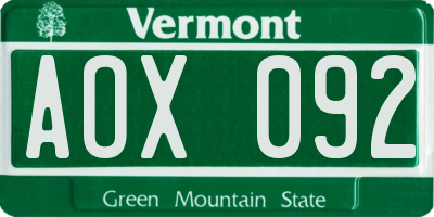 VT license plate AOX092