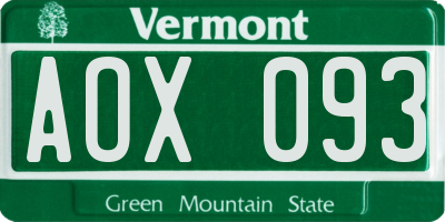 VT license plate AOX093