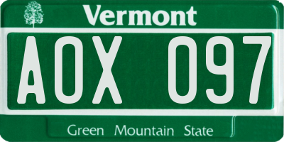 VT license plate AOX097