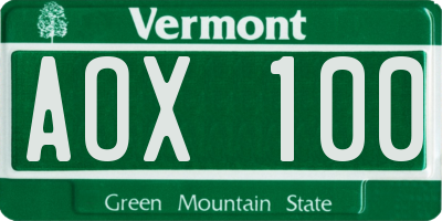 VT license plate AOX100