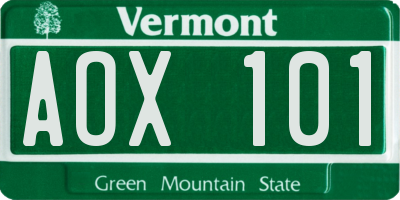 VT license plate AOX101