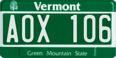 VT license plate AOX106